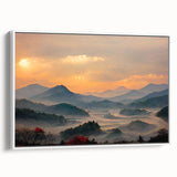 Vintage poster art of a colorful Korean landscape on a large framed canvas, ideal for living room decor.