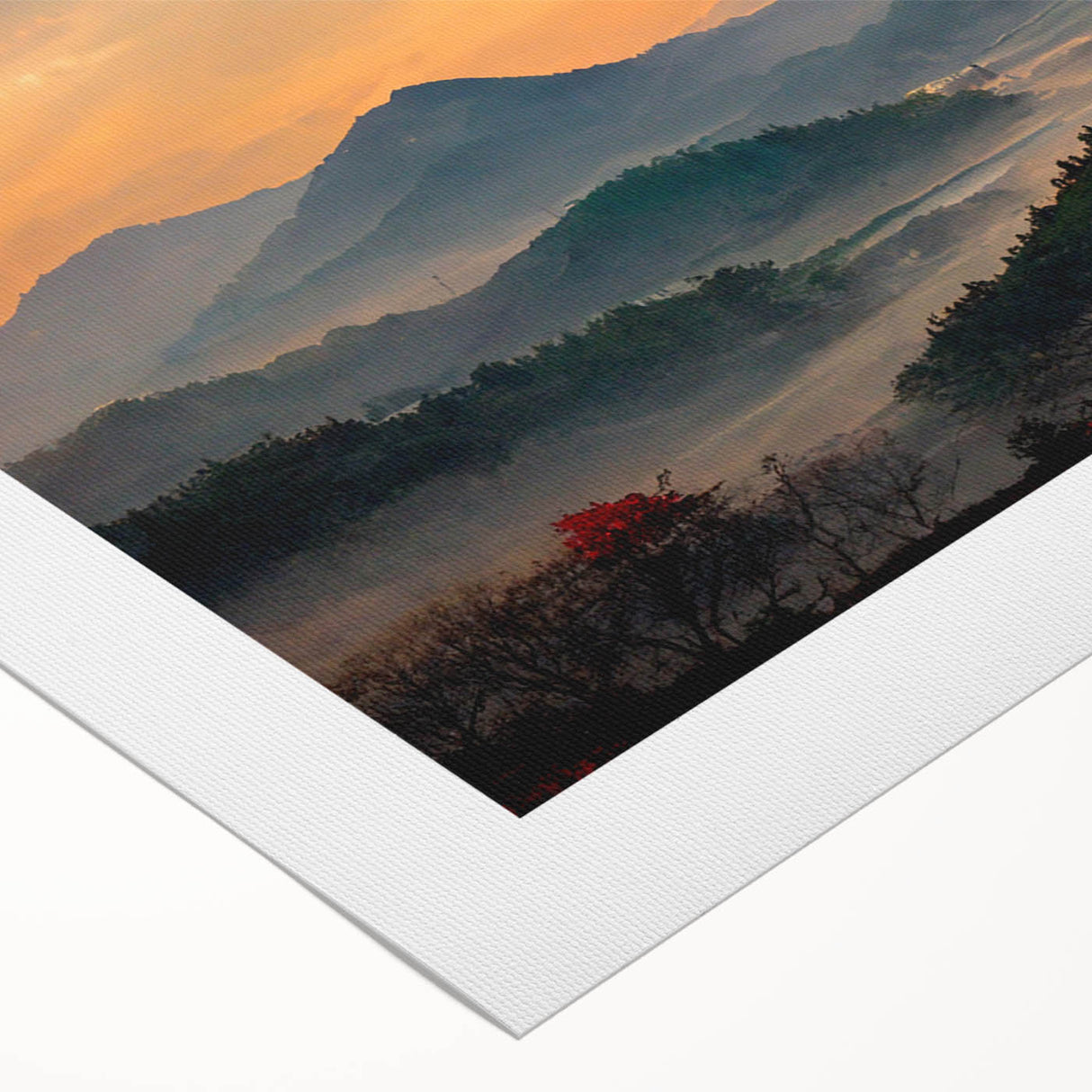 Art deco poster of a serene Korean landscape in muted green and blue shades on rolled canvas, ideal for dining room decor.