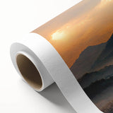 Art Deco-style poster of a serene Korean landscape in muted greens and blues on rolled canvas, ideal for nursery wall art.