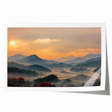 Extra large rolled print featuring a serene Korean landscape with delicate floral elements in soft green and pink tones.