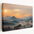 Large canvas print of a serene Korean landscape in soft green and blue tones, ideal for kitchen wall art.