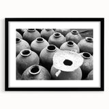 Colorful abstract art print of Asian scenery in extra large format, ideal for living room decor, framed in black with mat.