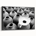 Black and white landscape art painting of a Laotian scenery on framed canvas, ideal for bedroom wall decor.
