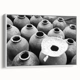 Vintage poster art of a Laos scenery on extra large framed canvas, featuring colorful art on a black background.