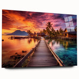 Large abstract wall art of the Maldives scenery in vibrant blue and green tones on acrylic glass.