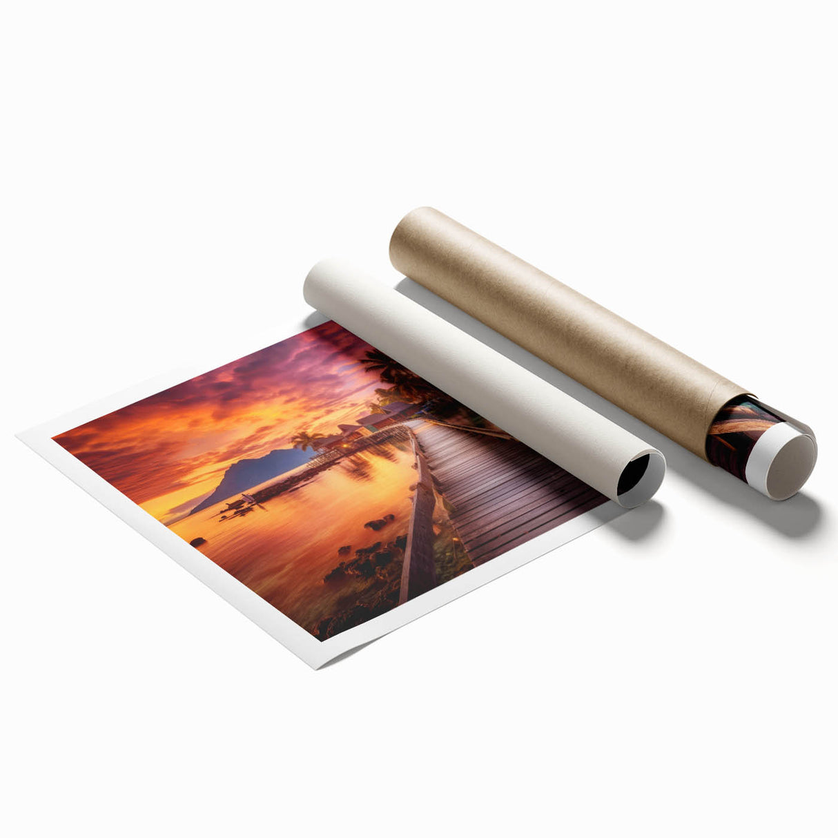 Extra large rolled print of a serene Maldives scenery with vibrant blue and green tones, ideal for classy bathroom wall art.