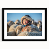 Extra large abstract art print featuring colorful, textured scenery of Mongolia on a framed black mat.