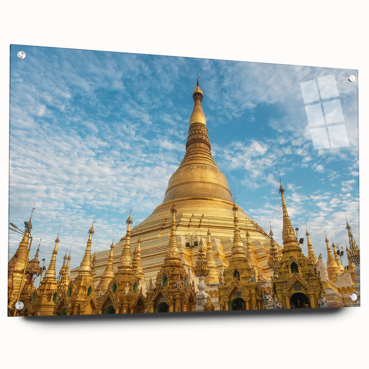 Large abstract wall art of an Asian landscape in muted earth tones on acrylic glass.