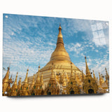 Large abstract wall art of an Asian landscape in muted earth tones on acrylic glass.