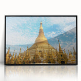 Large abstract wall art depicting a minimalist Myanmar scenery in muted tones on a framed acrylic.