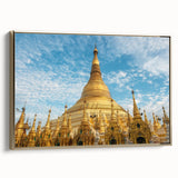 Framed canvas of a vintage-style Myanmar landscape in black and gold tones, ideal for bedroom wall art.