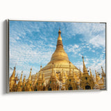 Framed canvas featuring a vintage-style landscape painting of a Myanmar scenery in black with colorful accents.