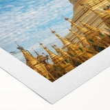 Art deco poster of Myanmar landscape in muted earth tones on rolled canvas, suitable for dining room decor.