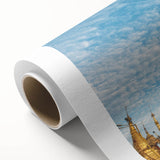 Art Deco-style poster of a Myanmar landscape in pastel shades on rolled canvas, ideal for nursery wall art.