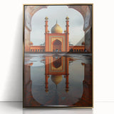 Large art print of a mid-century modernist Pakistani landscape in gold tones, acrylic framed.