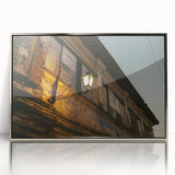 Mid-century modernist art depicting a serene Philippine landscape in muted earth tones, acrylic print in a silver frame.