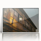 Acrylic print of a serene Philippine landscape in muted green and blue tones, framed in white.