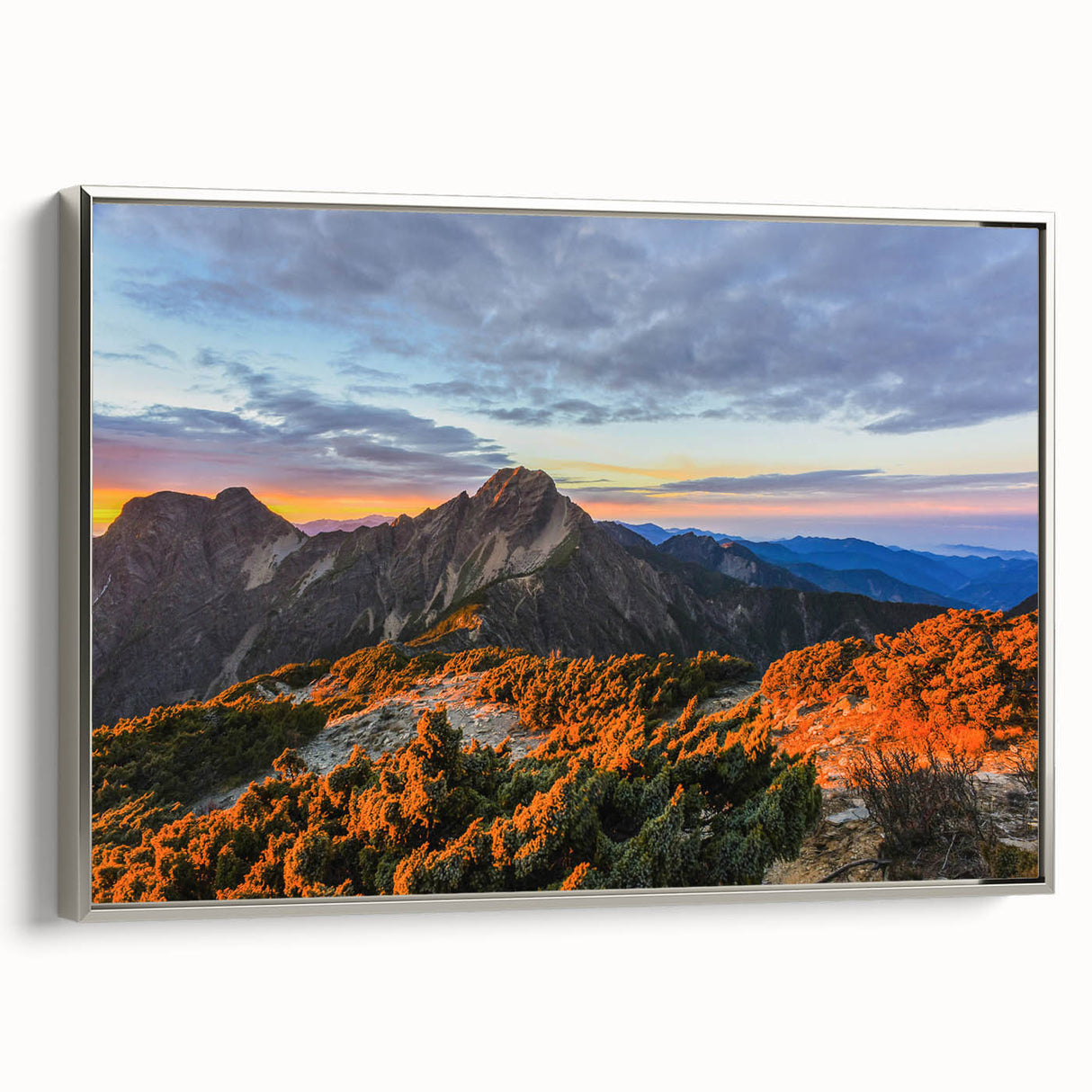 Landscape art painting of a scenic Taiwan view in vibrant colors on a framed canvas, ideal for living room decor.