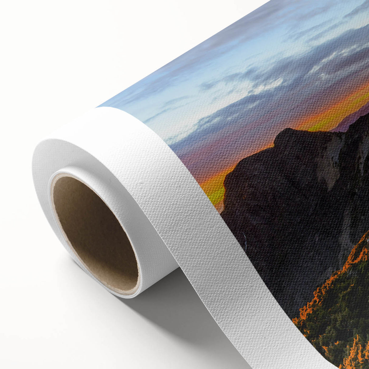 Art Deco style poster of Taiwan scenery in muted green and peach tones on rolled canvas, ideal for nursery wall art.