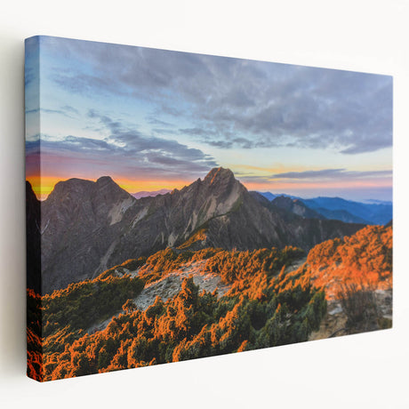 Large wall art featuring a scenic view of Taiwan with vibrant green and blue tones on stretched canvas.