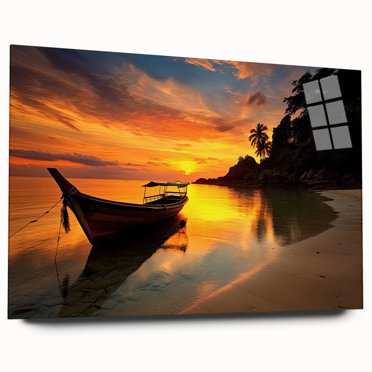 Large abstract wall art depicting a serene Thai landscape in muted earth tones on acrylic glass.