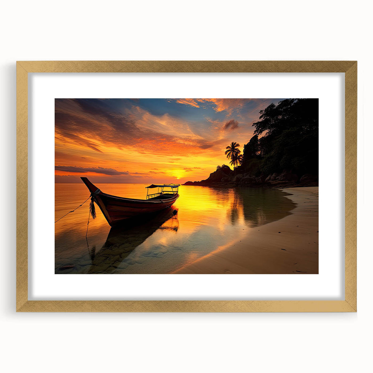 Extra large framed wall art depicting an abstract textured scenery of Thailand in muted gold and earth tones.