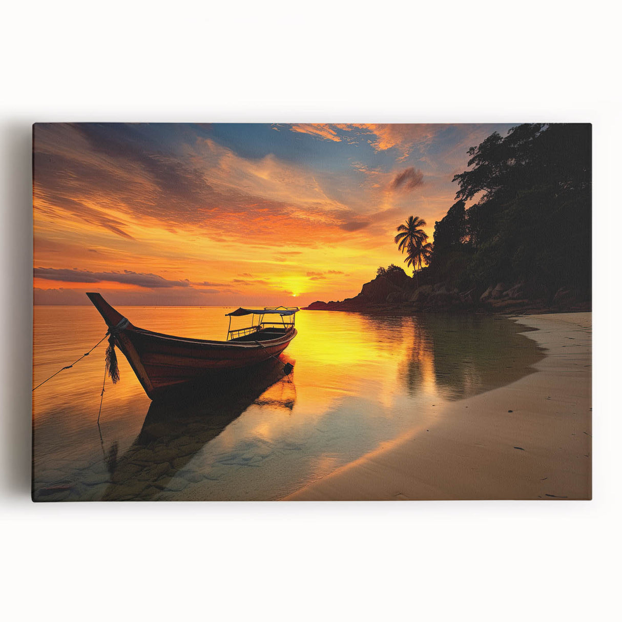 Large black and white stretched canvas of a Thai landscape, ideal for kitchen wall art.