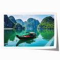 Extra large rolled print featuring a Vietnamese landscape with floral elements in muted greens and blues.