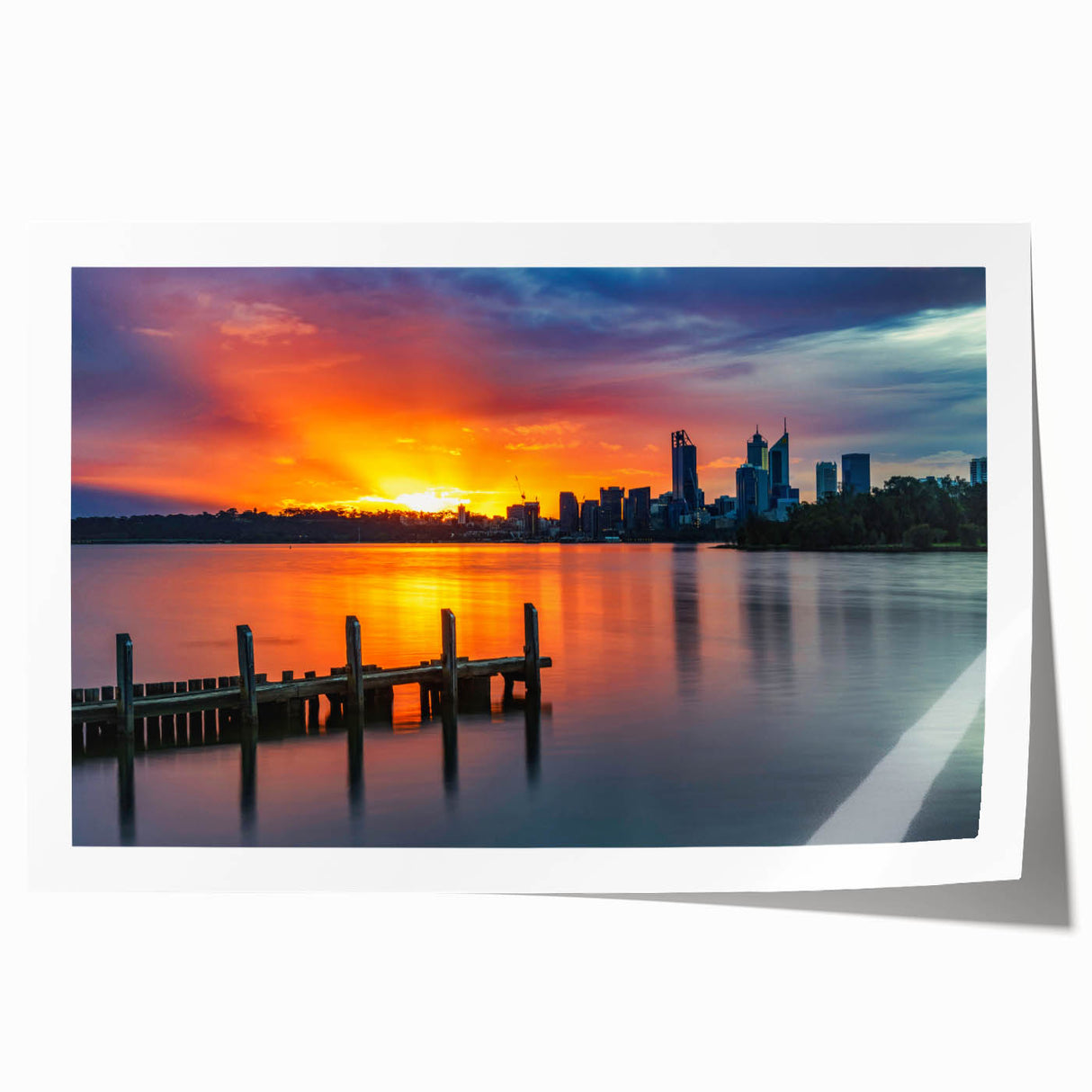 Extra large rolled print of Perth, Australia skyline in muted earth tones, ideal for art wall dining room.