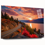 Acrylic print of a large abstract British Columbia landscape in blue and green tones.