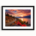 Abstract art print of British Columbia scenery in vibrant colors on a textured, extra large canvas, framed in black.