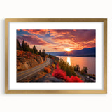 Extra large abstract art print of British Columbia scenery in muted earth tones on a textured canvas, framed in gold.