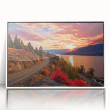 Acrylic print of a serene British Columbia landscape, framed in white, suitable for modern nursery decor.