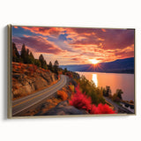 Framed canvas depicting a vintage-style landscape of British Columbia, with muted earth tones, ideal for bedroom wall art.