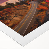 Art deco poster of British Columbia scenery in muted earth tones on rolled canvas, suited for dining room wall art.