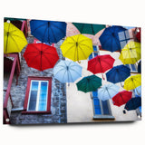 Acrylic print of a serene Quebec landscape in muted blue and green tones, ideal for dining room decor.