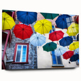 Large abstract wall art depicting a serene Quebec landscape in muted blue and green tones on acrylic glass.