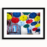 Extra large textured abstract art print depicting vibrant, colorful scenery of Quebec, framed in black.