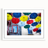 Abstract art print of Quebec scenery in muted earth tones on a framed white matte canvas, suitable for dining room decor.