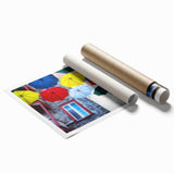 Extra-large rolled print of Quebec scenery with floral elements in soft pastels.