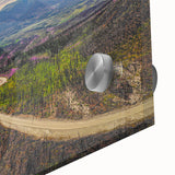 Large abstract wall art of Yukon scenery on acrylic glass, featuring mid-century modernist style, ideal for dining room art.