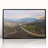 Large abstract wall art depicting a Yukon scenery in muted earth tones on a framed acrylic.