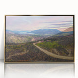 Mid-century modernist style large art print of Yukon scenery in gold frame, suitable for modern art wall decor.