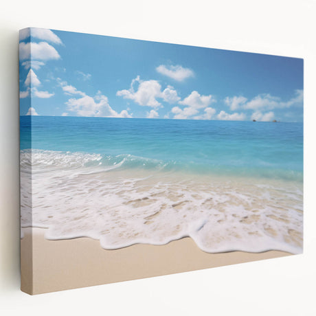 Large canvas print of a Caribbean beach scene with vibrant blues and greens, suited for kitchen wall art.