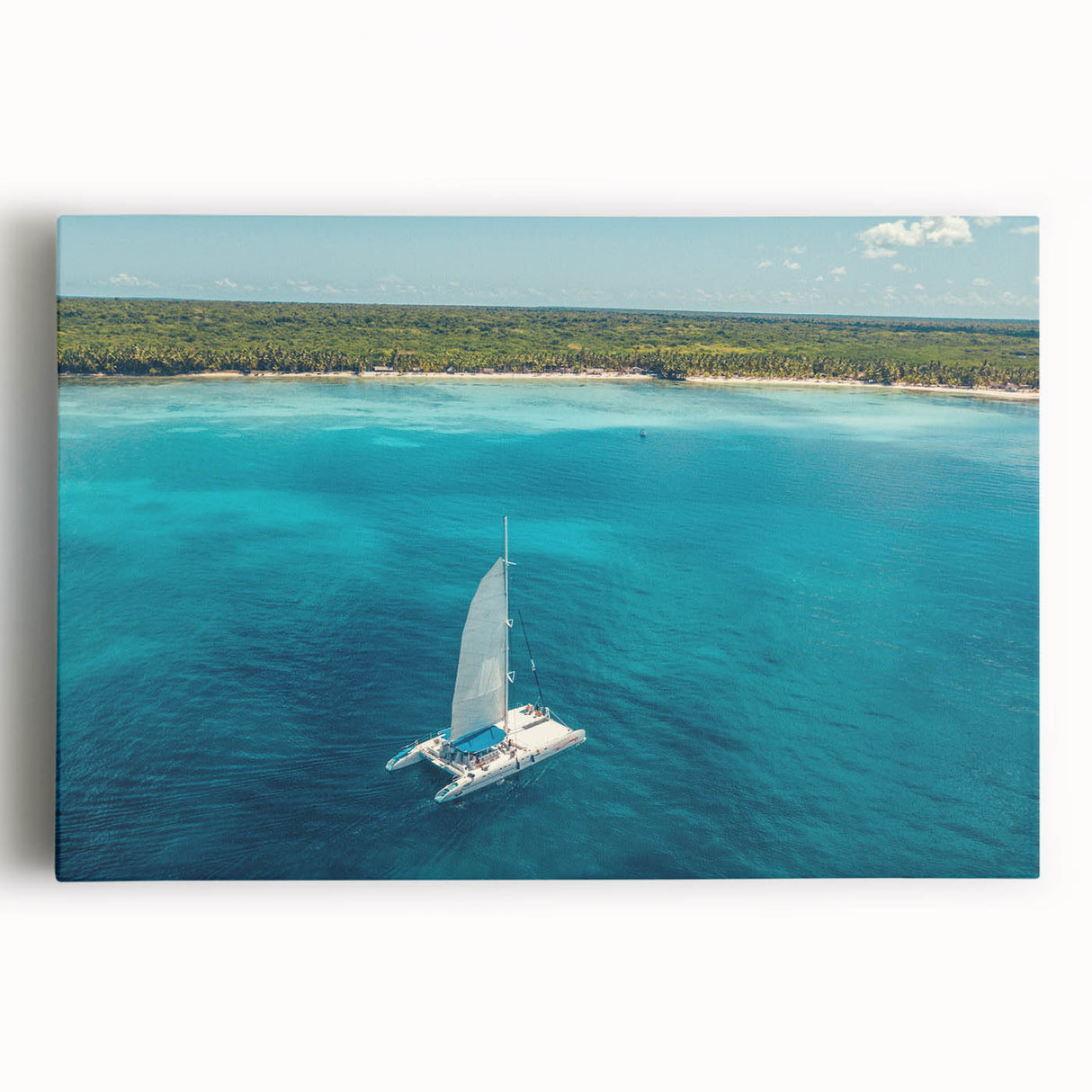Black and white large art print of a Caribbean beach scene on stretched canvas, ideal for kitchen wall art or bedroom decor.