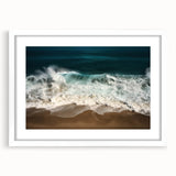 Textured abstract art print depicting a vibrant Caribbean scenery, framed with a white mat, ideal for bedroom art.