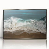 Large acrylic print of a Caribbean Puerto Rican scenery in silver frame, ideal for modern art wall decor.