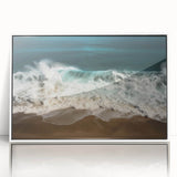 Mid-century modernist art of a Caribbean scenery in Puerto Rico, displayed on a white framed acrylic.