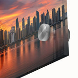 Large abstract wall art on acrylic glass depicting a stylized Panama scenery in mid-century modernist style.