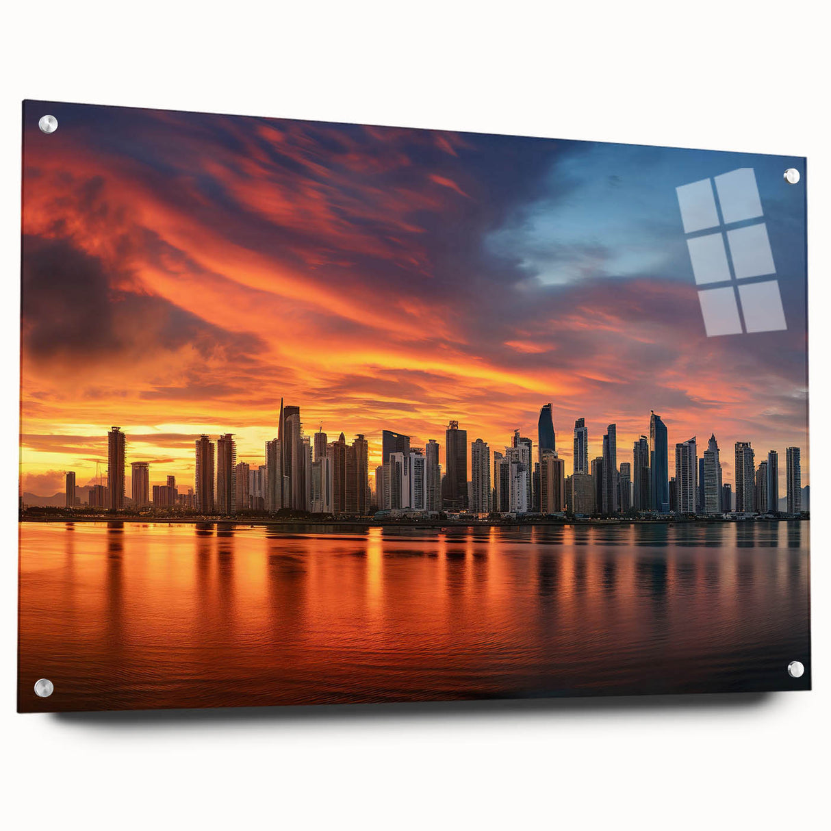 Acrylic print of a large abstract depiction of Central America's scenery in vibrant earth tones.